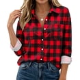 thumbnail image 2 of Josdec Women's Plaid Button Down Shirt, Lapel Long Sleeve with Double Chest Pockets for Office Daily S‑2XL, 2 of 7