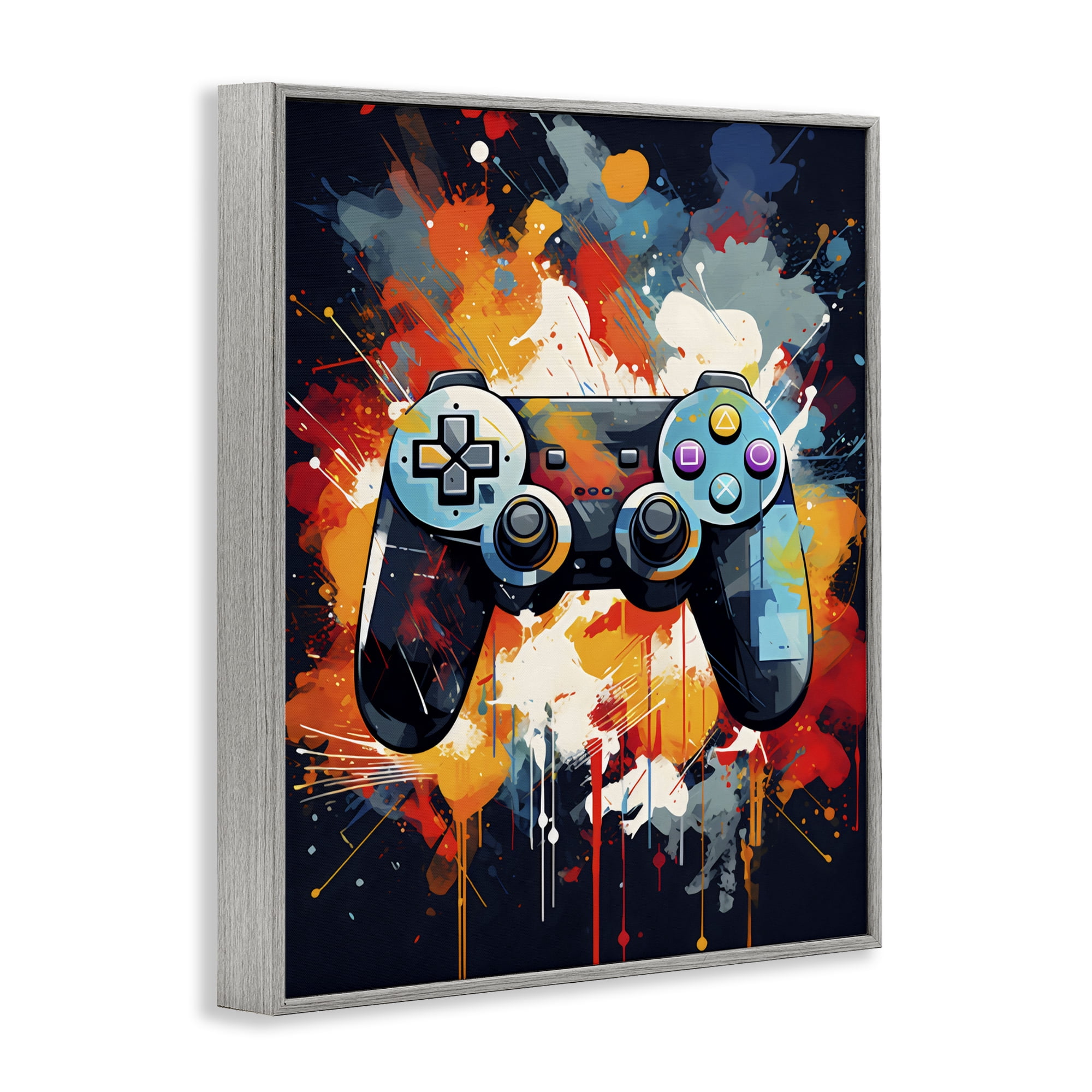 Stupell Industries Orange Paint Splash Gamer Gray Framed Giclee Art, design by Creative Studio