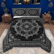 Manfei Boho Exotic Style Full Size Comforter Sets,Retro Victorian Floral Bedding Comforter Set,Ancient Baroque Flower Bedding Sets For Adults,Microfiber Bedroom Decor Reversible,3 Pieces