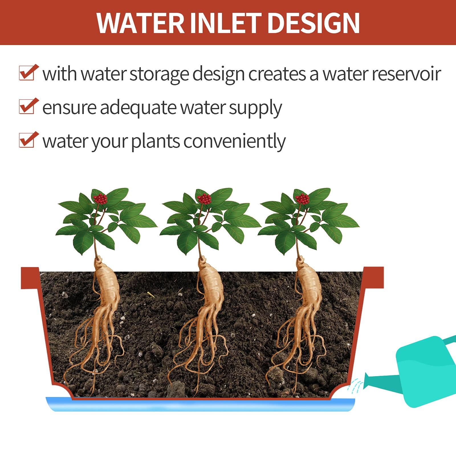 Window Box Planter Brick Red L 16.6 x W 7 x H 5.9 inches for Indoor Outdoor Gardening