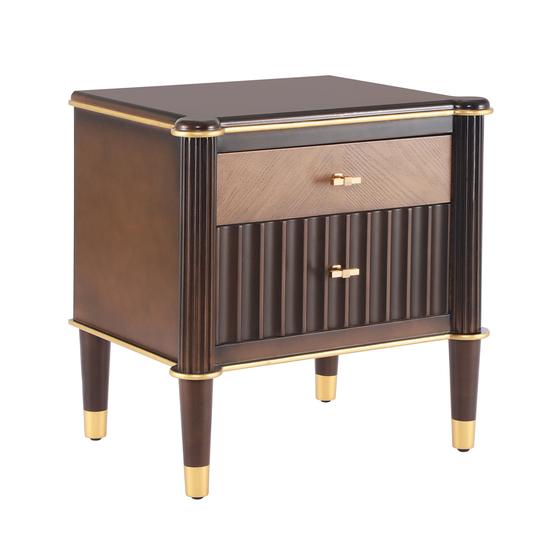 Christopher Knight Home 23.2” Fluted Nightstand with 2 Drawers, Bedside Table with Solid Wood Legs, Walnut