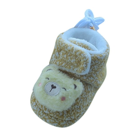Quealent Baby Booties for Boys Girls Newborn Boys Girls Fleece Boots Non Slip Grippers Socks Infant First Walker Winter Warm Crib Shoes (Yellow 6)