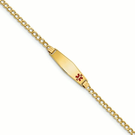 14K Yellow Gold Curb Link 8 MM Engravable ID Diamond Shape Medical Alert Bracelet,