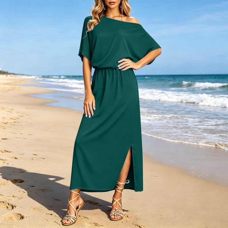 Levmjia Women Off Shoulder Maxi Dress Casual Loose Long Dress With Pockets Summer Beach Vacation Flowy High Slit Dress Soft Breathable Relaxed Fit Levmjia Women Off Shoulder Maxi Dress Casual Loose Long Dress With Pockets Summer Beach Vacation Flowy High Slit Dress Soft Breathable Relaxed Fit