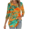 thumbnail image 6 of JTZGDY Fashion T-Shirts for Women Casual Floral Printed 3/4 Length Sleeve Ruched Pleated Fall Crewneck Tunic Blouse Trendy Oversized Pullover Tops Green XL, 6 of 8