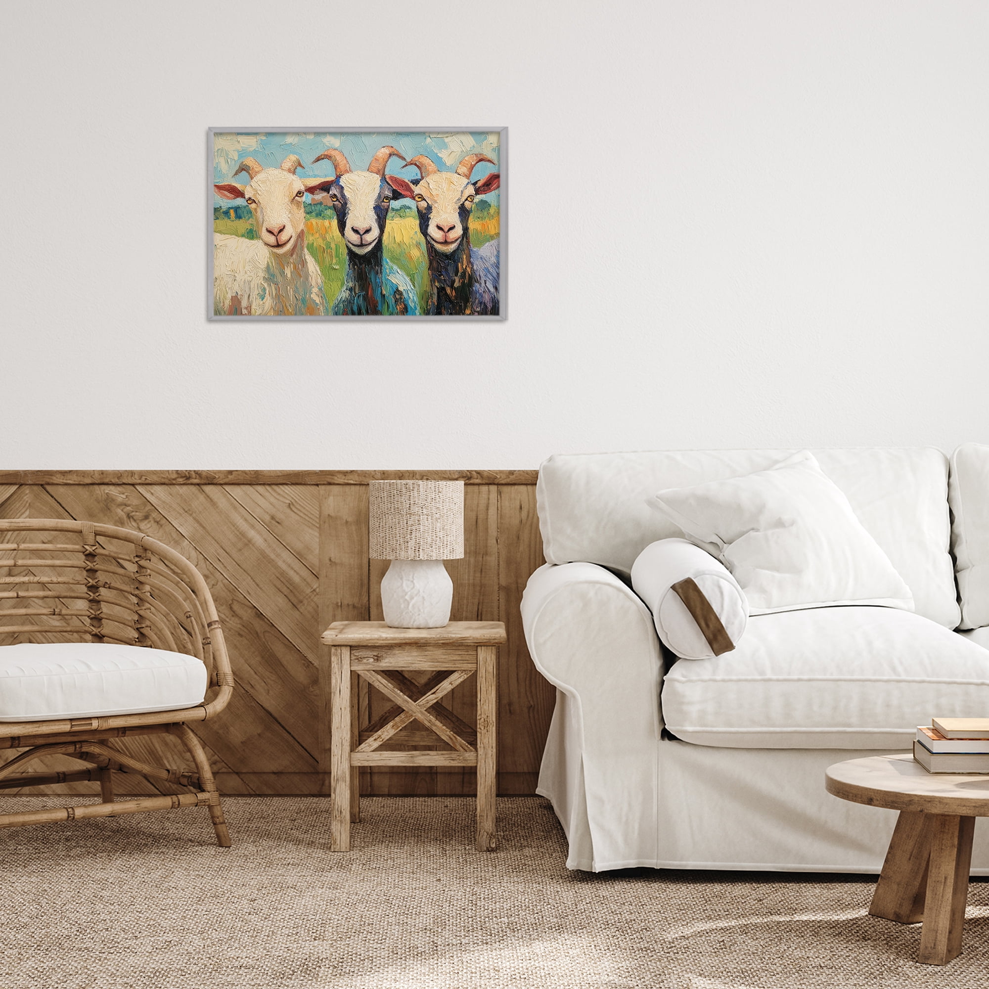 Stupell Industries Billy Goats in Bright Pasture Gray Framed Giclee Art, design by Petal Prints Design