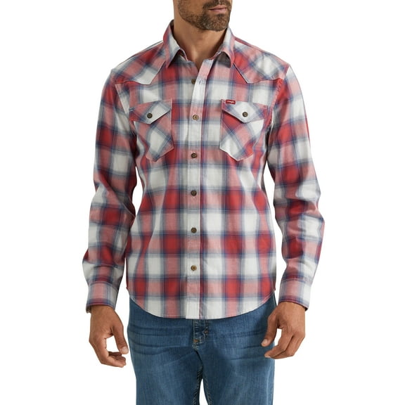 Wrangler® Men's Slim Fit Long Sleeve Woven Twill Shirt with Sunglasses Cleaner, Sizes S-5XL
