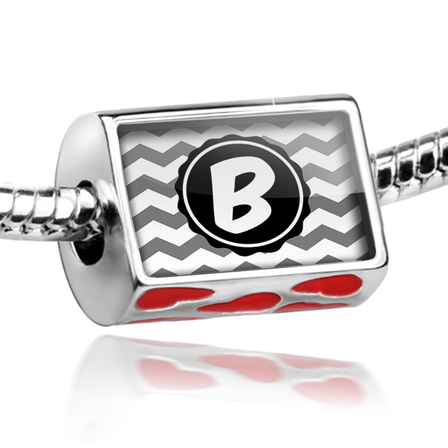 NEONBLOND Custom Charm Monogram 4 Grey Chevron 925 Sterling Silver Bead NEONBLOND Custom Charm Monogram 4 Grey Chevron 925 Sterling Silver Bead