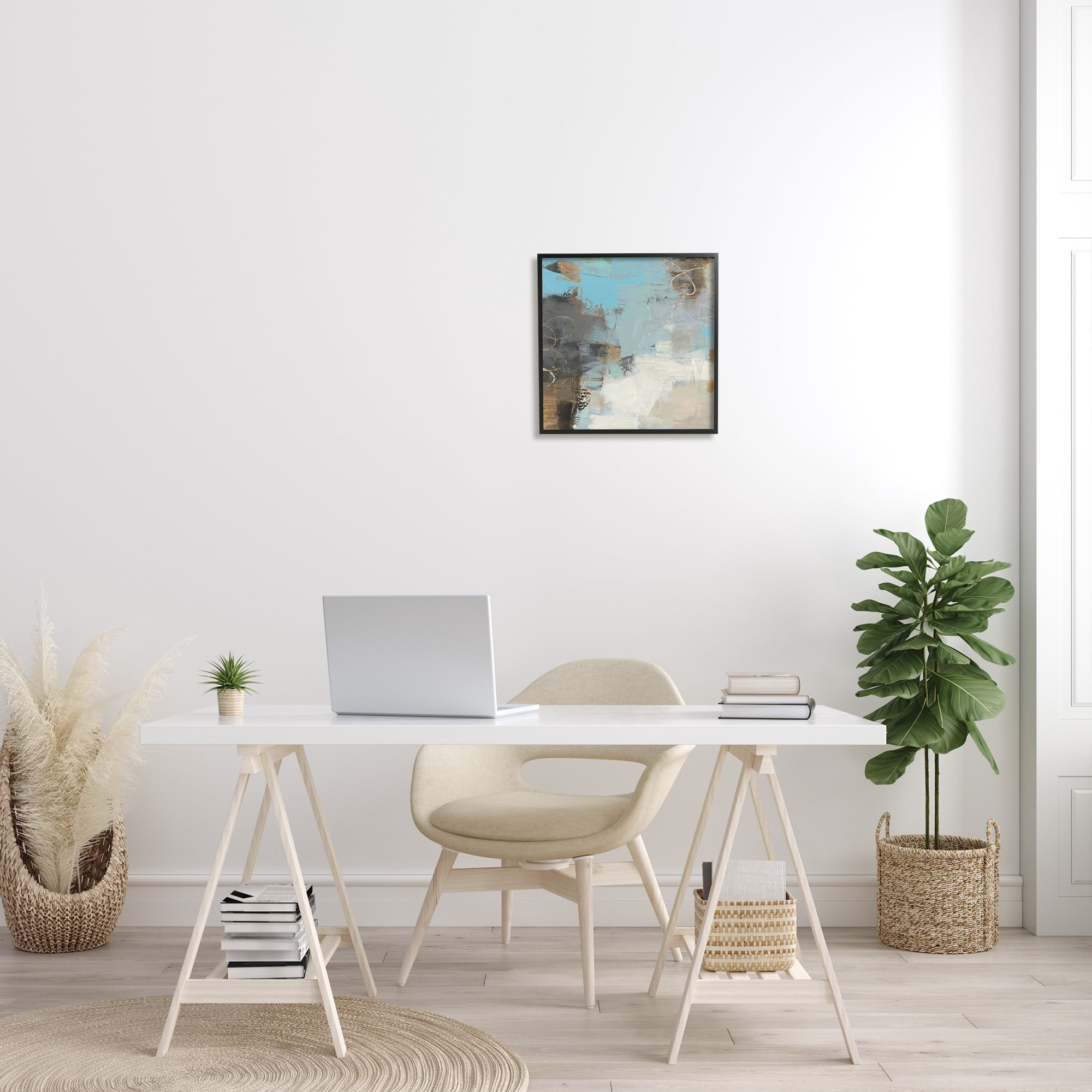 Rustic Expressive Abstraction Brown Towards Blue Impression Abstract Framed Art Print Wall Art, 17x17