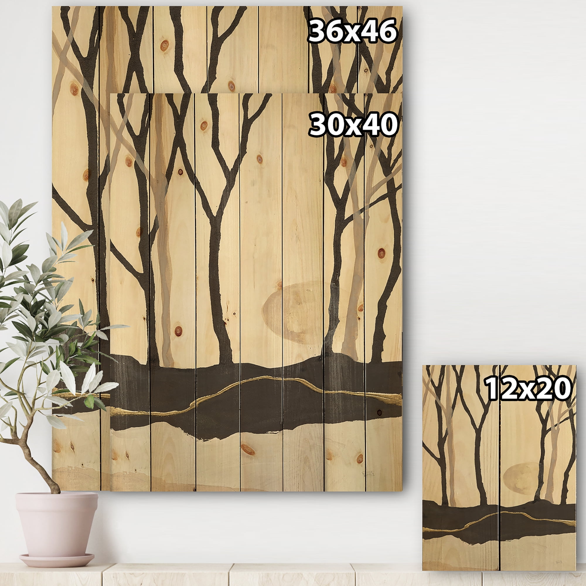 Designart 'Forest Silhouette III' Modern Farmhouse Print on Natural Pine Wood
