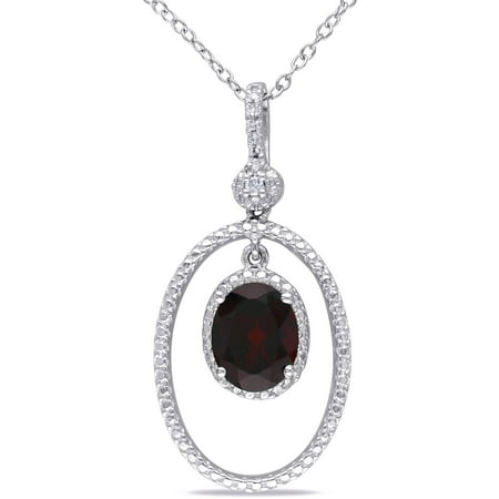 Tangelo 2-1/10 Carat T.G.W. Garnet and Diamond-Accent Sterling Silver Oval Design Pendant, 18