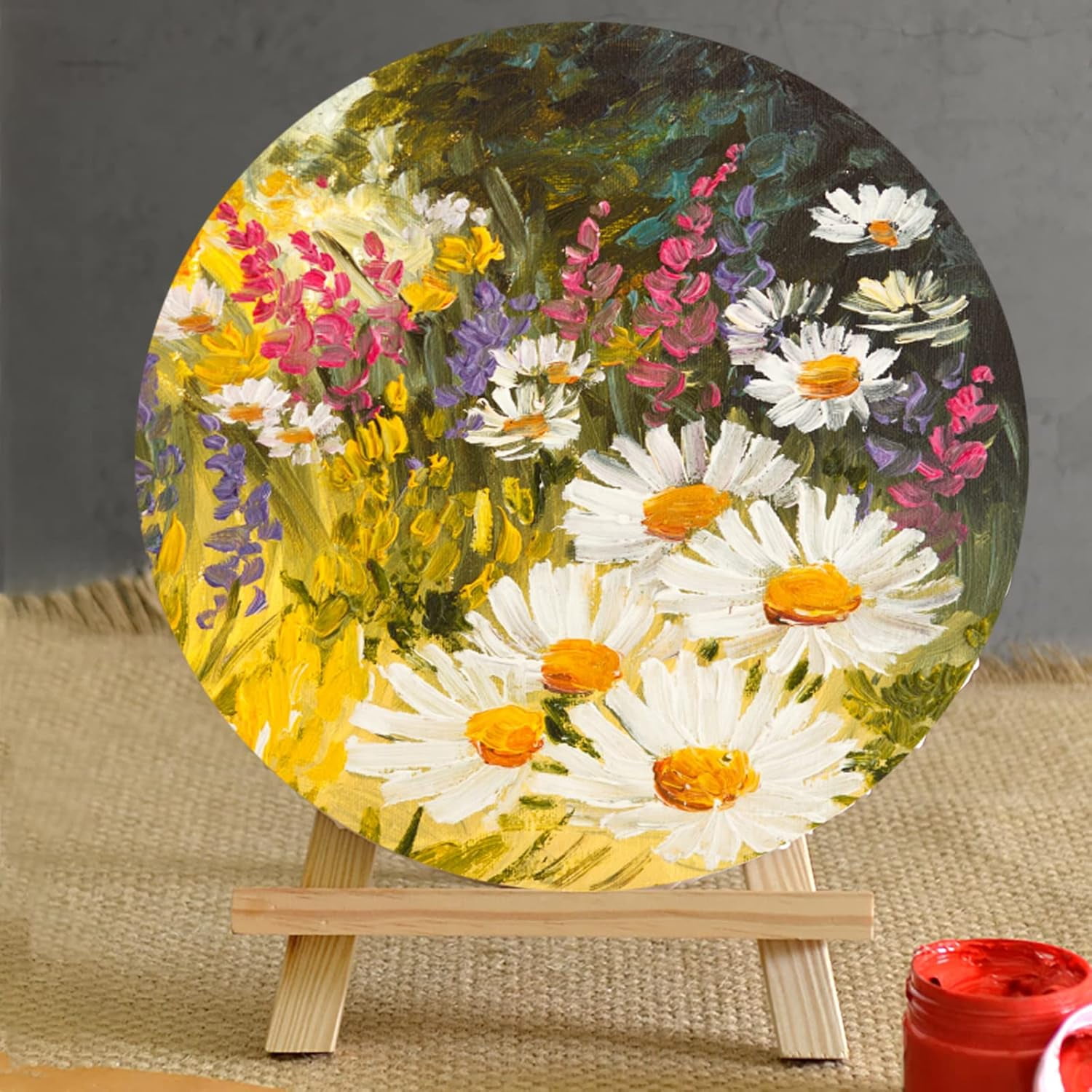6 Pack 12 Inch Round Canvas Panels, Pre Stretched Blank Painting Canvas Boards, Circle White Art Canvas Panels for Oil, Acrylic, Gouache, Crafts