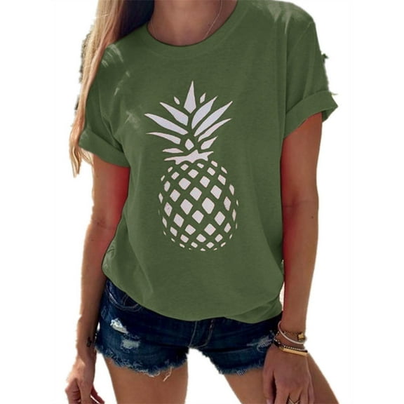 Round Neck Women Casual Short Sleeved T-Shirt Pineapple Tee
