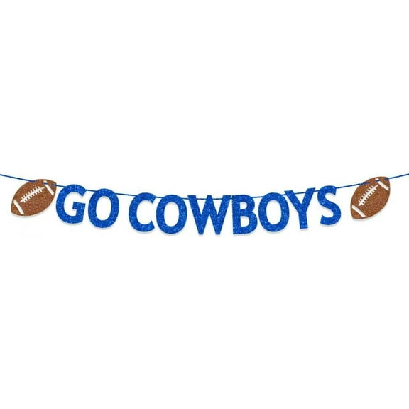 Go Cowboys Banner, Football Game Day Decorations, Cowboys Football Party Decorations Blue Glitter