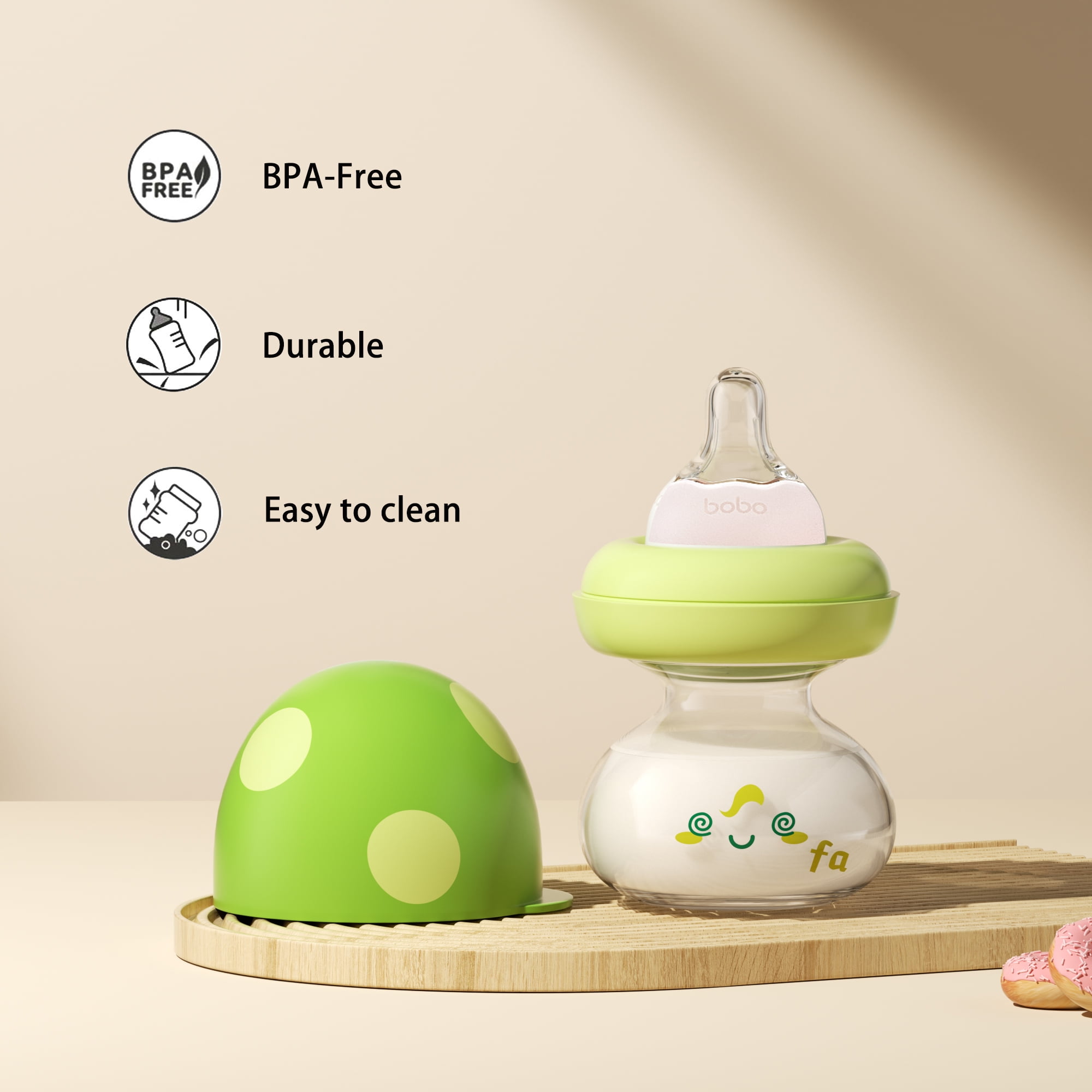 YOHKOH 2.7oz Newborn Glass Baby Bottle Set,with Slow Flow Nipple,for 0 m+,4-Pack,Green