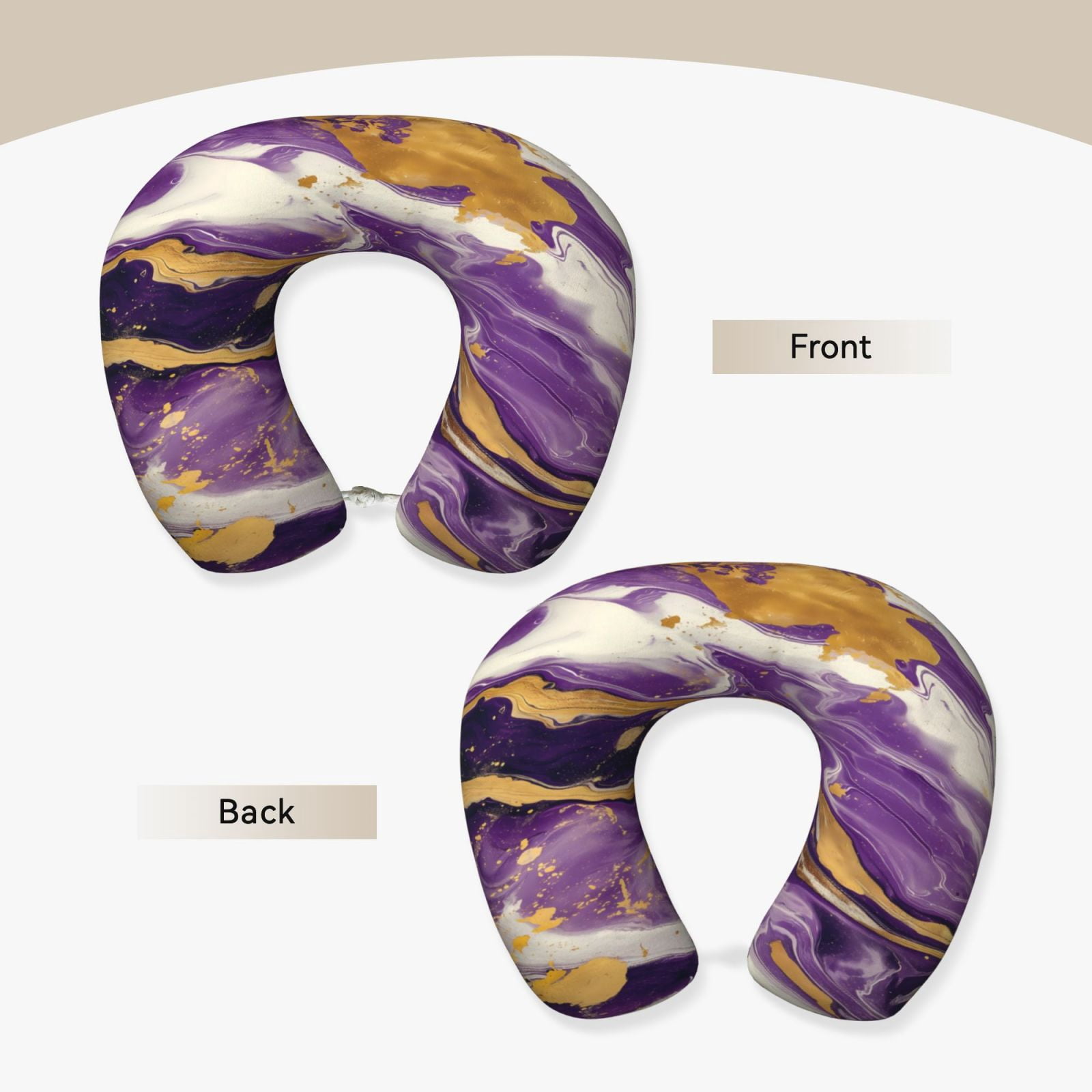 Xecao Purple Gold Marble Swirls Print Memory Foam Cervical Neck Pillow Versatile U-Shaped Pillows for Home,Office,Camping,Travelling,Soft Washable Cover