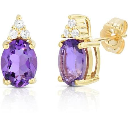 Genuine Amethyst and White Topaz 10kt Yellow Gold Earrings