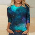 thumbnail image 3 of TKLPEHG 3/4 Sleeve Tops for Women Crew Neck Three-quarter Sleeve Tshirt Cute Comfy Fashion Casual Loose Summer Star Print Graphic Tee Outfits (Multicolor,M), 3 of 5