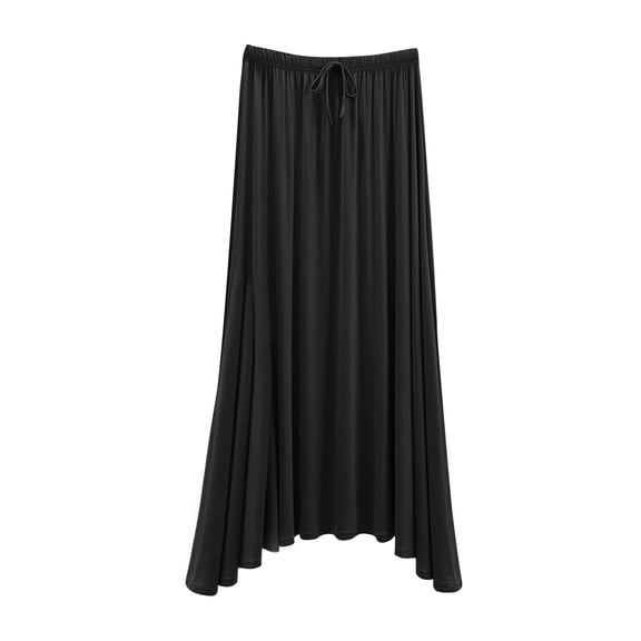 MGDXOX Maxi Skirts for Women Summer Modal Elastic High Waisted Drawstring A-Line Soft Flowy Skirt for Daily Loungewear Black XL