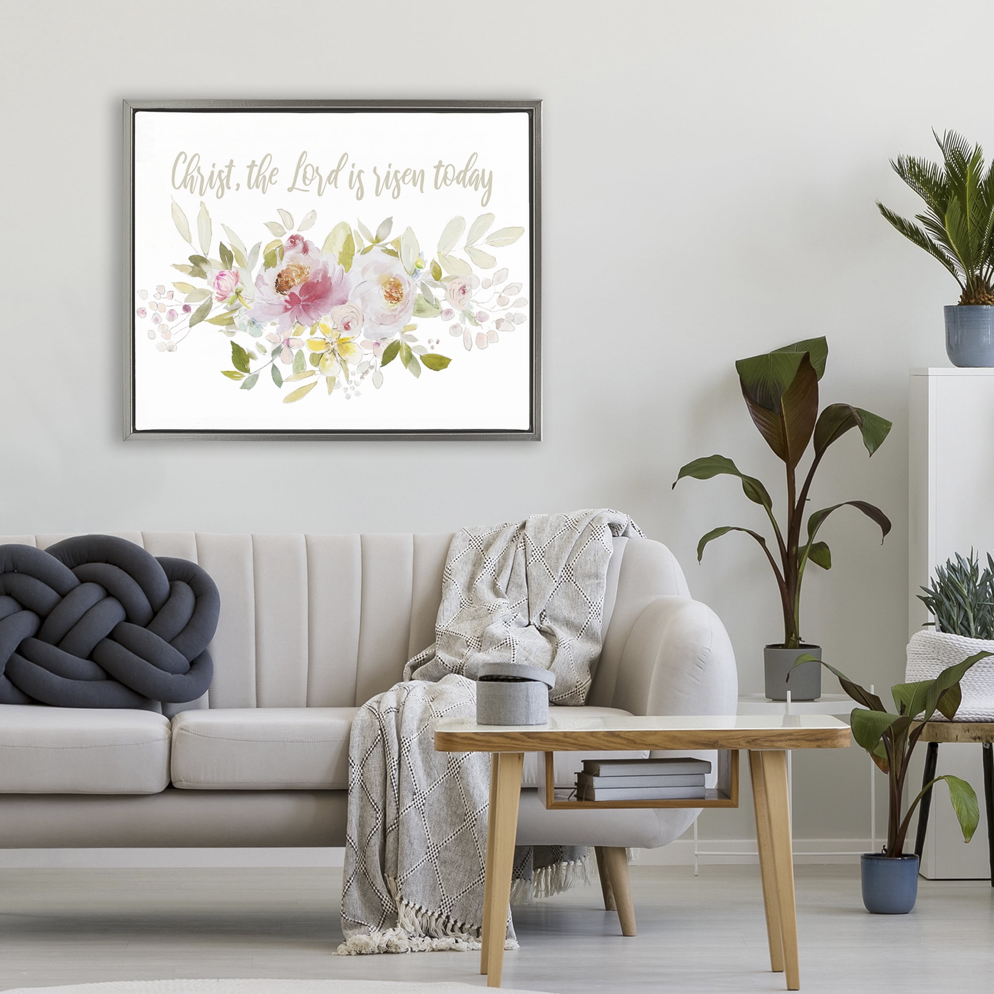 Stupell Industries The Lord Is Risen Florals Gray Framed Floater Canvas Wall Art, design by Patricia Pinto