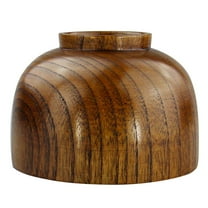 PAMINGONO Household Wooden Serving Bowl Brown Wood Tableware for Rice Soup and Salad with Clear Texture