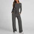 thumbnail image 3 of UPPADA Outfits for Women Summer 2 Piece Sets Sweatsuit Lounge Set Side Ruching Crop Top and Wide Leg Pants 2 Piece Lounge Sets Dark Gray,L, 3 of 7