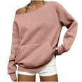 thumbnail image 2 of Miluxas Womens Sweatshirt off Shoulder Solid Color Long Sleeve Pullover Top Oversized Shirt Pink M(M), 2 of 7
