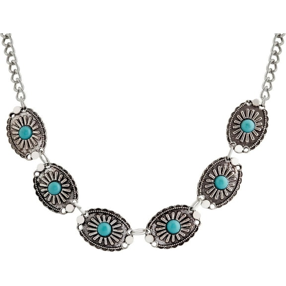 Boho Vintage Floral Created Turquoise Necklace Choker, Old Fashion Jewelry for Women