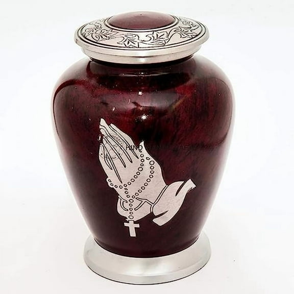 Keepsake Urn –Praying Hands Keepsake Cremation Urn for Human Ashes Adult - Handcrafted Funeral Urn for Ashes With Bag (7'' x 7'' x 10''- 200 lbs or 91 kg, Brown Marble)