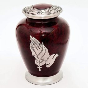 Keepsake Urn &ndash;Praying Hands Keepsake Cremation Urn for Human Ashes Adult - Handcrafted Funeral Urn for Ashes With Bag (7'' x 7'' x 10''- 200 lbs or 91 kg, Brown Marble)