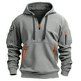 thumbnail image 4 of Domuza Men's Athletic Quarter Zip Hoodie Long Sleeve Pullover with Zipper Pocket Soft Fleece Workout Sweatshirt Light Gray 3XL, 4 of 6