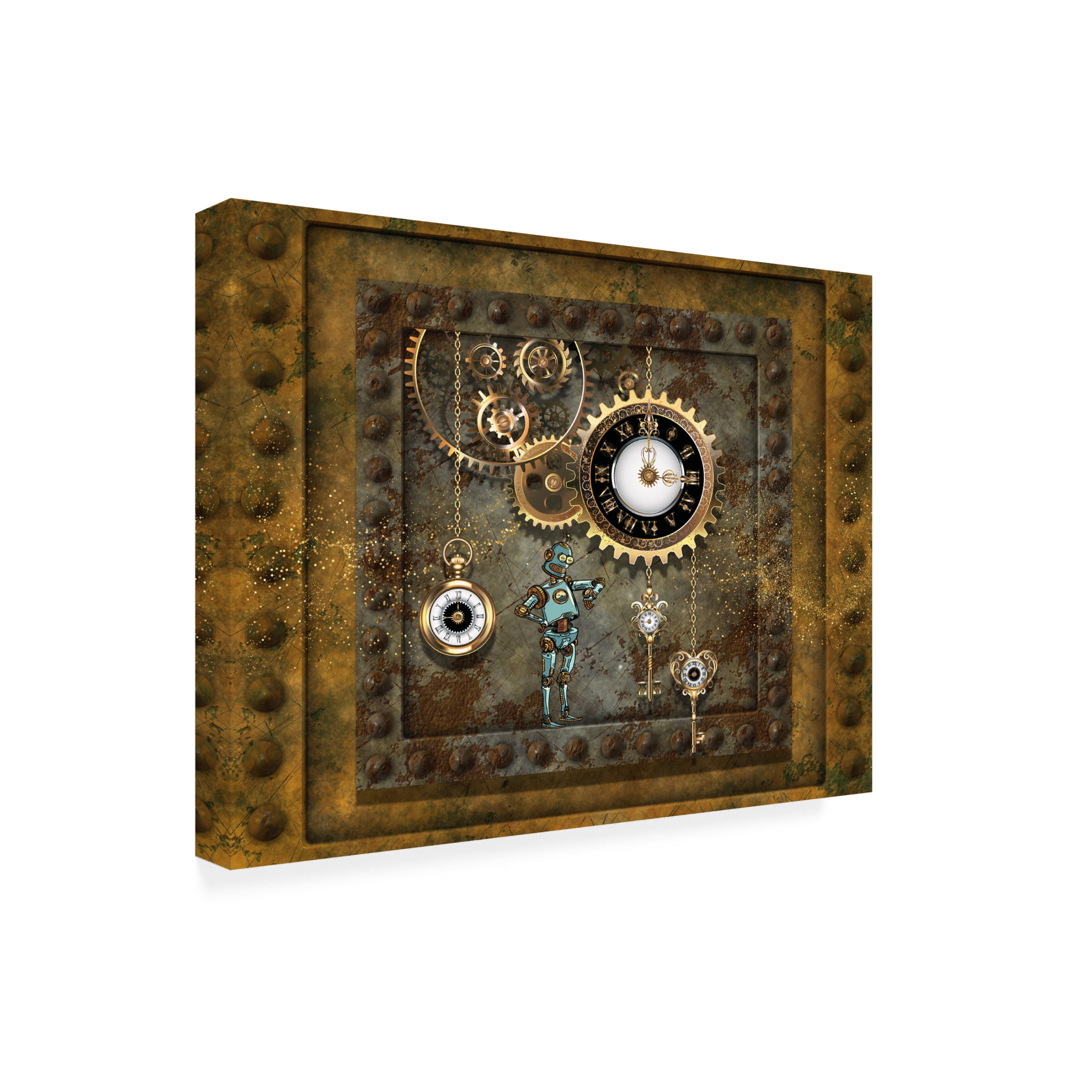 Canvas Wall Art - Tina Mitchell 'Steampunk Robot Clockworks' Wall Art for Living Room, Bedroom, or Office Décor by Trademark Fine Art - 19 x 19 Inches