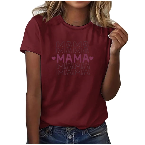 Fiudx Ofertas Flash Del Día Solo En Línea Camiseta Casual de Manga Corta con Cuello Redondo y Estampado de Letras para Mujer