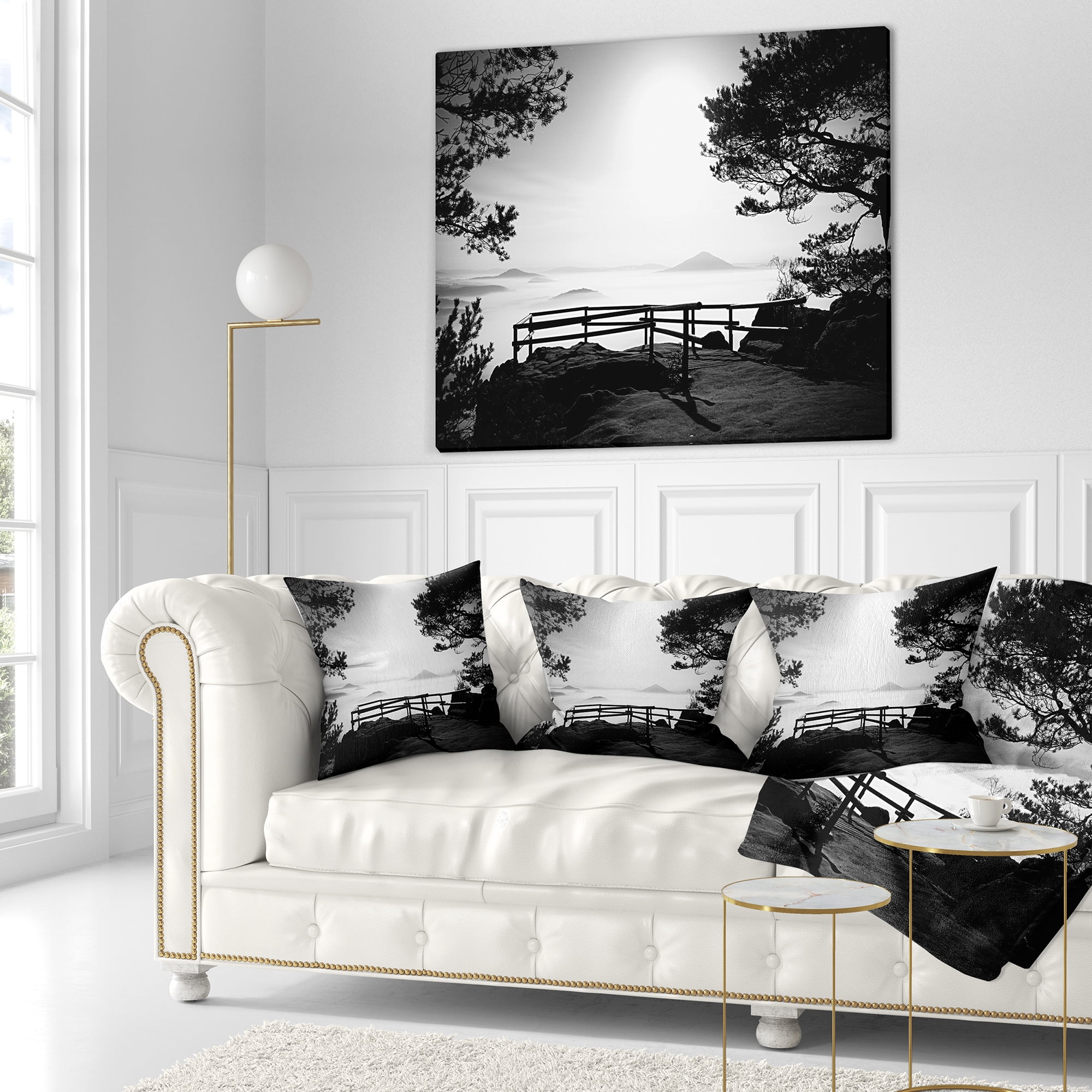 Designart Full Moon Autumn Midnight in Black - Landscape Photography Throw Pillow - 18x18