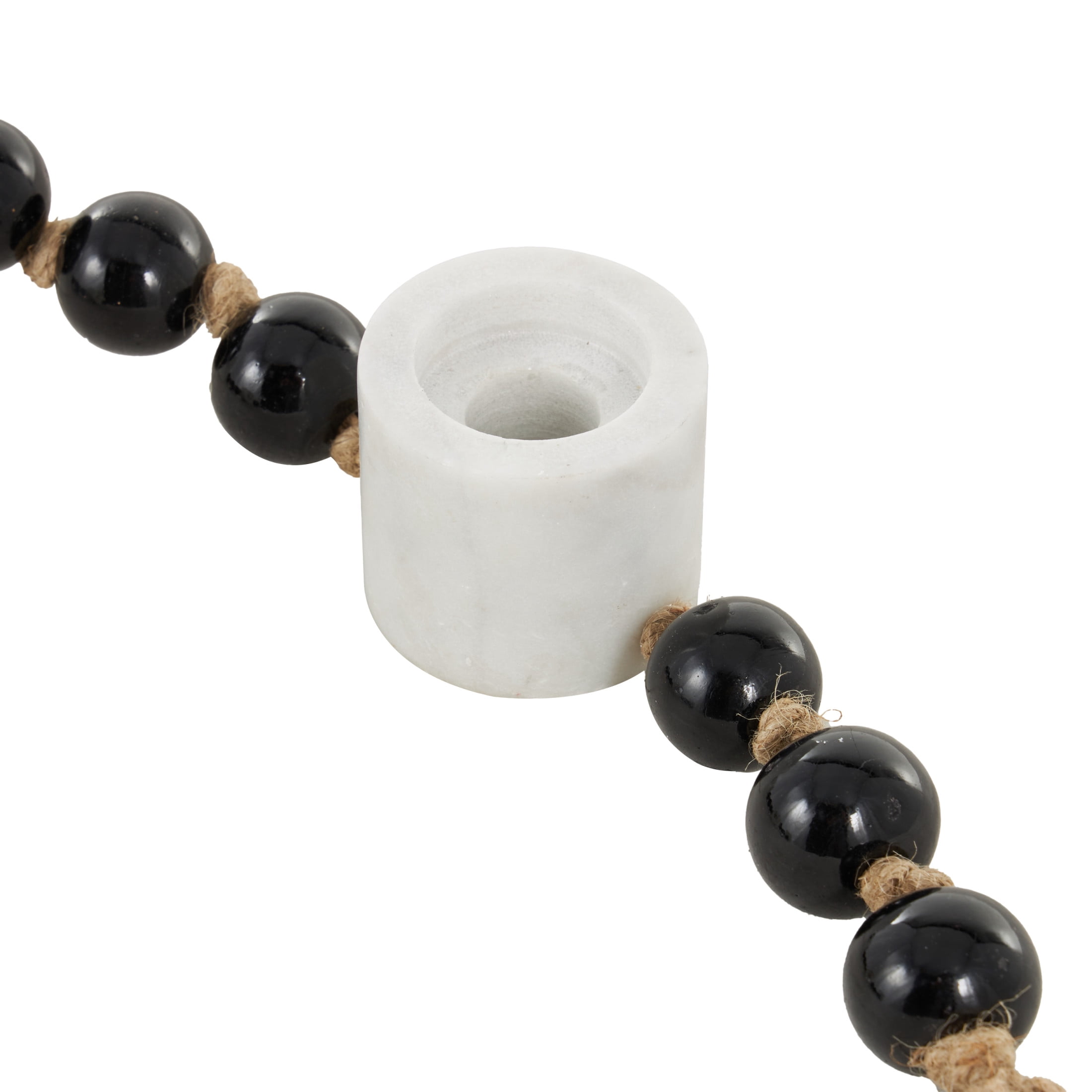 DecMode 5 Candle White Marble Round Garland Candle Holder with Brown Tassel and Black Beads
