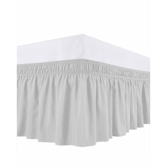 Pure Light Grey Bed Skirt King Size, Simple Solid Color Wrap Around Bed Skirting with Adjustable Elastic Strap, Dust Ruffle Pleated Bedskirts 16 Inch Drop for Bedroom King Beds