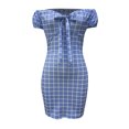 thumbnail image 5 of Summer Dresses for Women Short Sleeve Buttocks Shoulder Plaid Casual Dress, 5 of 6