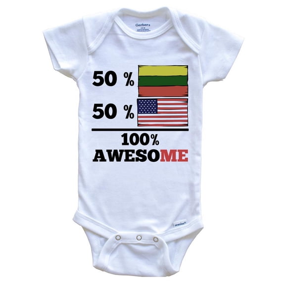 50% Lithuanian 50% American 100% Awesome Funny Baby Bodysuit - Lithuanian Flag Lithuania Baby Bodysuit