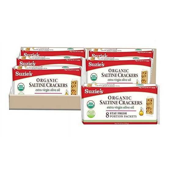 Suzie's Organic Saltine Crackers, Salted with Extra Virgin Olive Oil, Baked Snack - 6 Pack, 8.8oz Each