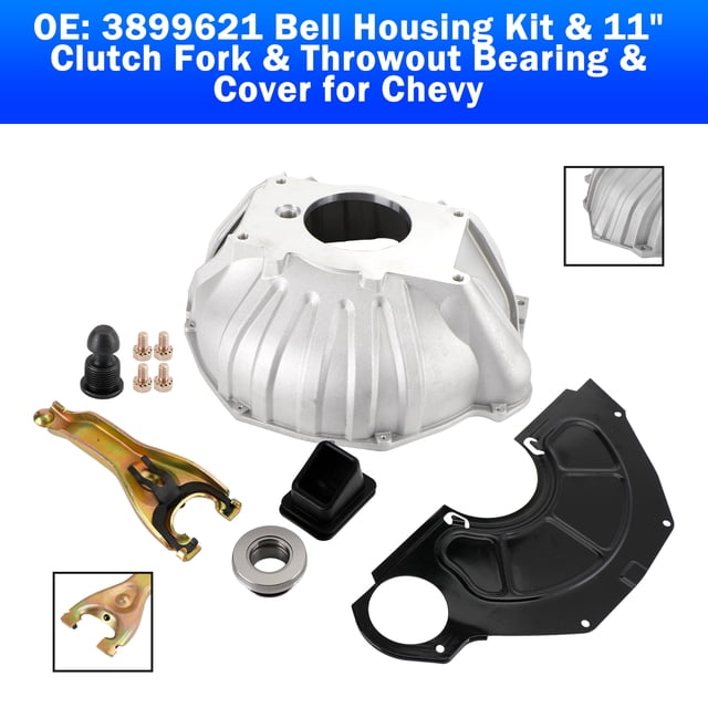 3899621 Kit de carcasa de campana y horquilla de embrague de 11" y cojinete y cubierta de desecho para Chevy