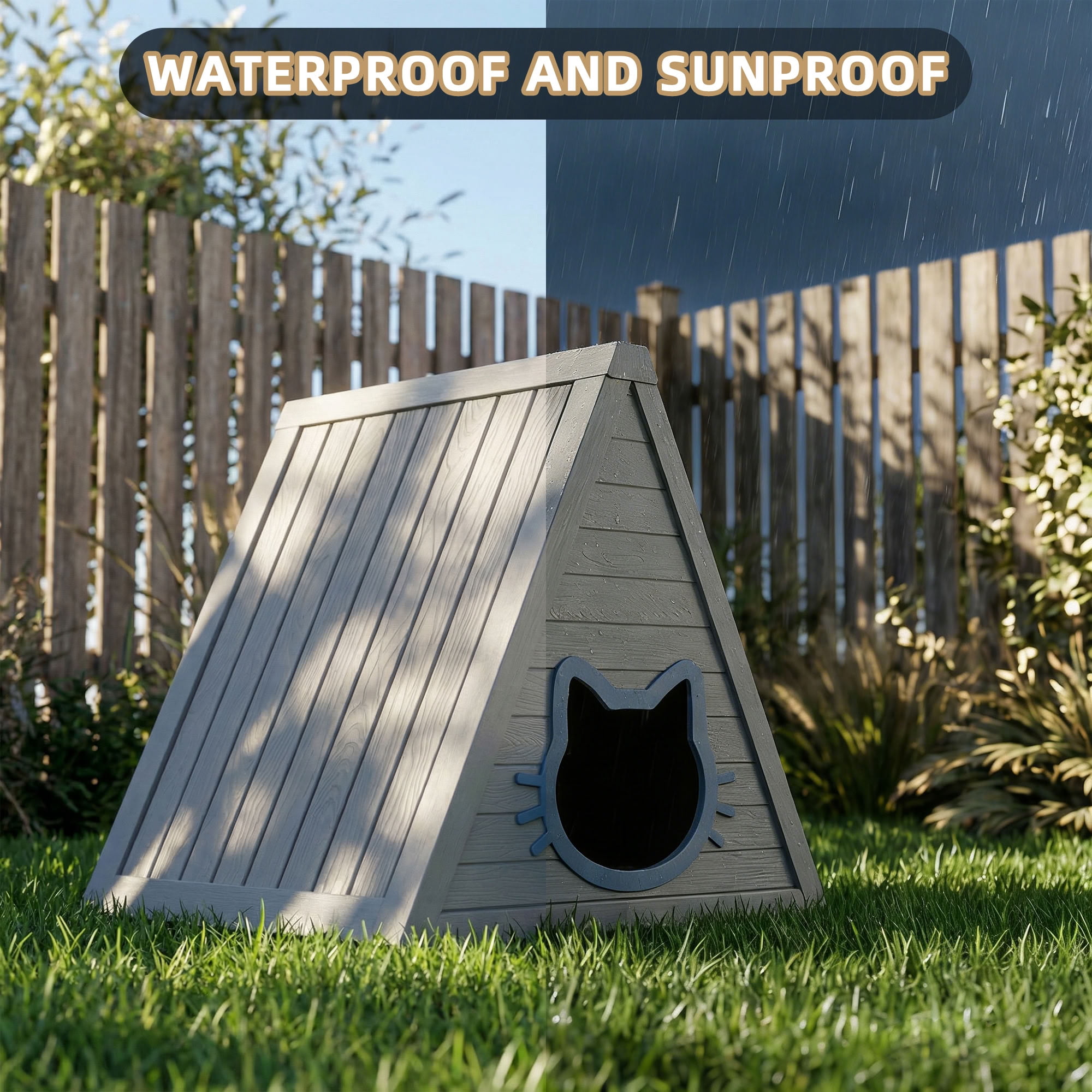 MAYEERTY Triangle Cat House for Indoor & Outdoor, Private Pet Retreat with Cute Cat-Shaped Entry