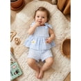 thumbnail image 5 of AceBaby Toddler Baby Girl Outfits,6M-4T Embroidery Plaid Bowknot Sleeveless Tank Tops and Waist Shorts 2Pcs Clothes Set for Summer, 5 of 9