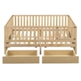 thumbnail image 4 of Full Size Wood Daybed with Fence Guardrails and 2 Drawers, Split into Independent Floor Bed & Daybed, Natural, 4 of 9