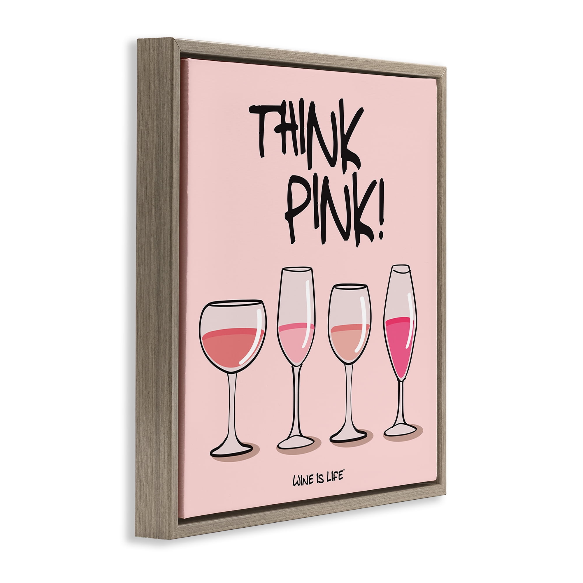 Stupell Industries Think Pink Champagne Food & Beverage Painting Brown Floater Framed Canvas Art Print Wall Art, 25 x 25