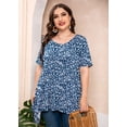thumbnail image 3 of SHOWMALL Plus Size Blouse for Women Summer Tunic Tops Short Sleeve Navy Blue Vertical Floral 4X Swing Tee Crewneck Clothes Flowy Shirt for Leggings, 3 of 6