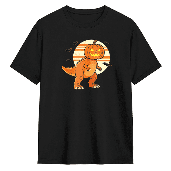 Dinosaur Inside A Pumpkin Cool Graphic Tee for Men and Women, Playful Holiday Gift Cotton Short Sleeves T-Shirt
