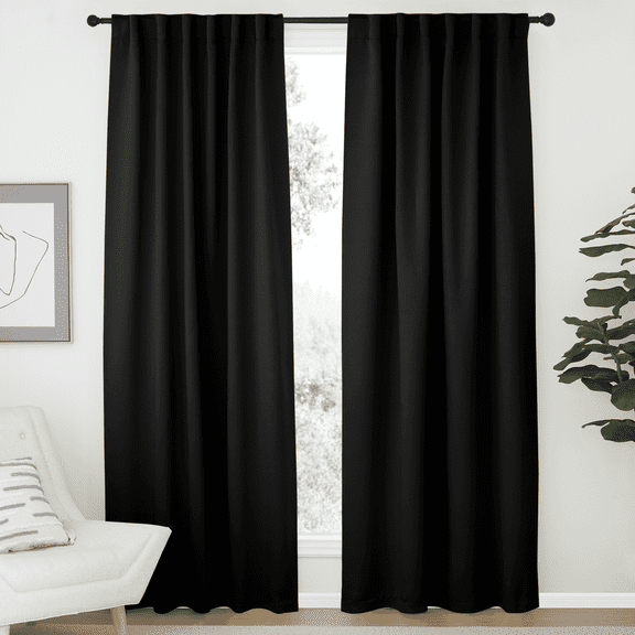 NICETOWN Solid Blackout Curtains Thermal Insulated Back Tab and Rod Pocket Black Curtains, 84" x 52" (2 Panels)