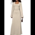 thumbnail image 2 of Vestido de Invitada de Boda para Mujer, Larga, Ajustado, de Punto Acanalado, Maxivestido Formal de Otoño Albaricoque M, 2 of 9