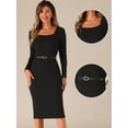 thumbnail image 2 of DARING DIVA Ribbed Square Neck Belted Casual Midi Dress XL Black, 2 of 6