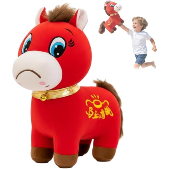 Year of The Horse 2026 Plush, Funny Smiling/Crying Horses Plushie Figurine, Cute Lucky Chinese Lunar New Year Mascot Zodiac Ornament for Home Store Tabletop Decor